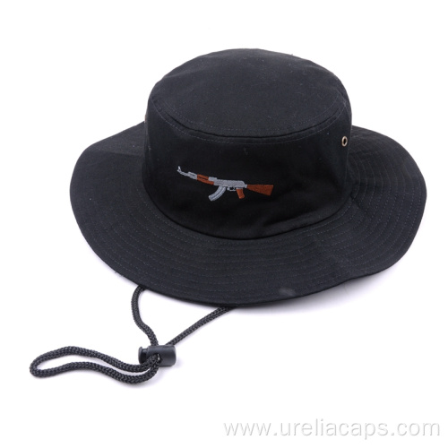 Black flat embroidery bucket hat